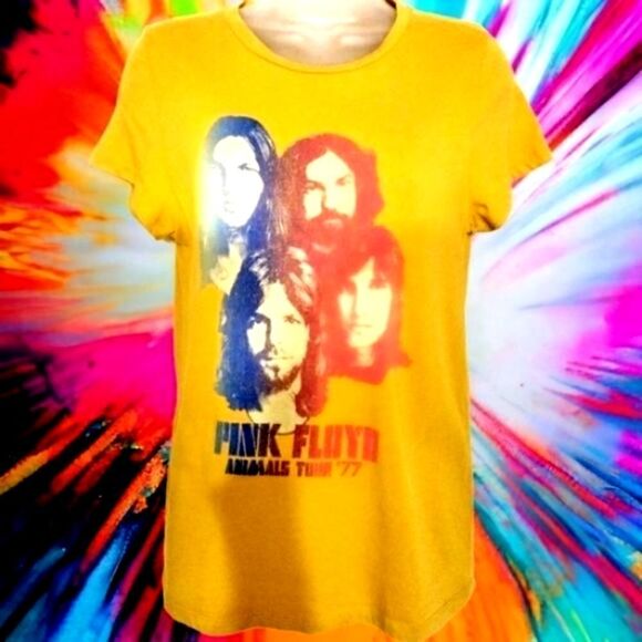 PINK FLOYD Womens JUNK FOOD ANIMALS Tour graphic T shirt Gold SIZE MEDIUM Cotton - Picture 4 of 13